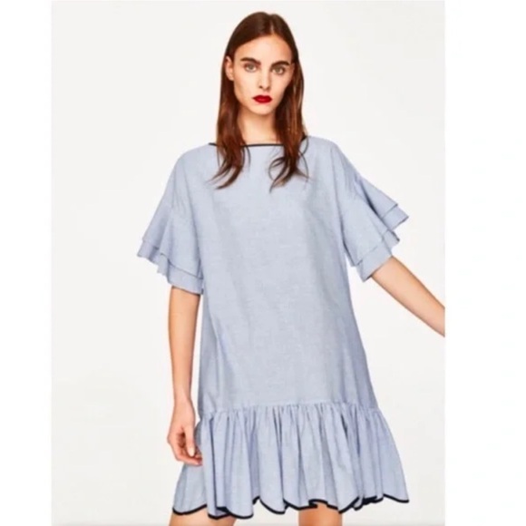 Zara Stripes Ruffle Hem Dress-Size X-Small - Picture 1 of 4